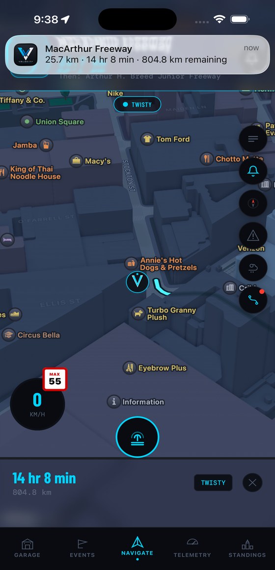 Velocity 3D turn-by-turn navigation